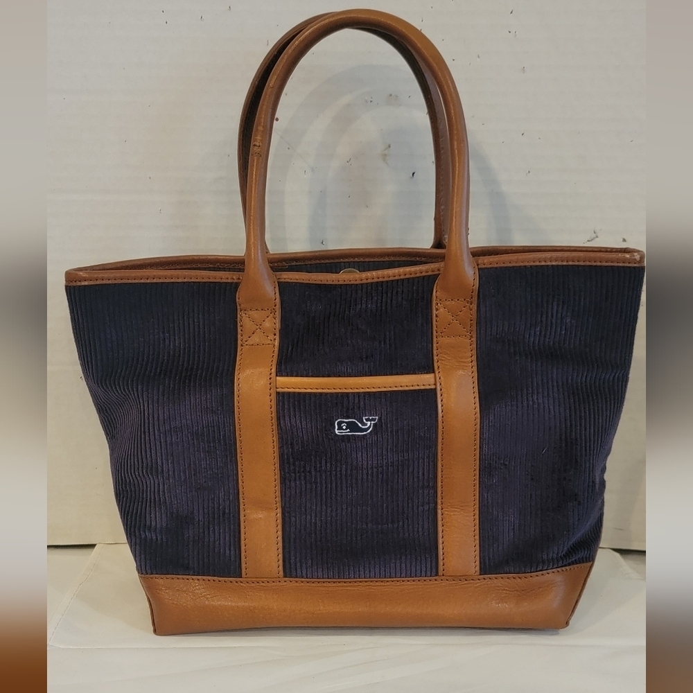 VINEYARD VINES PURSE - NAVY CORDUROY & LEATHER